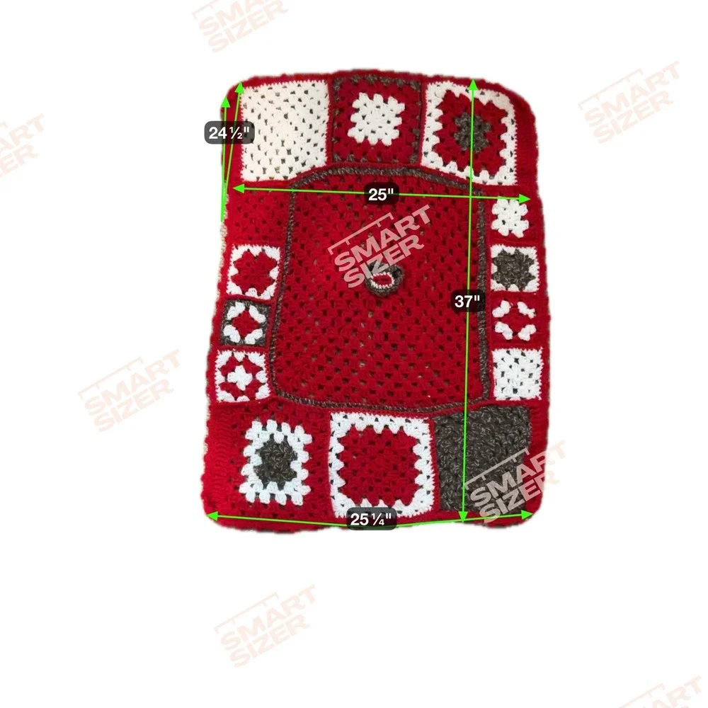 VTG Handmade Red White Brown Crochet Granny Square Sock Monkey Face‎ Kids Afghan